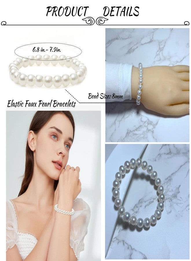 MOZAKA 30 Pieces 6mm/8mm Faux White Pearl Bracelets for Women Stackable Stretch Beaded Bracelets Simulated Pearl Bracelet Set for Bridesmaid Bridal Wedding Party Jewelry - Image 4
